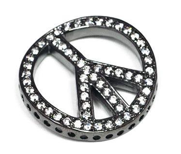 Bead Thru Peace Sign 27mm Black Ruthenium with Crystal CZ (1 Piece) - Too Cute Beads