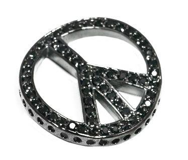 Bead Thru Peace Sign 27mm Black Ruthenium with Jet CZ (1 Piece) - Too Cute Beads