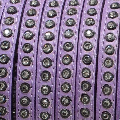 6.5 x 3mm Soft Stitched Leather with Embedded Swarovski Crystals - Purple (Sold by the inch)