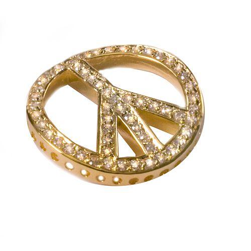 Bead Thru Peace Sign 27mm Gold Plate with Crystal CZ (1 Piece) - Too Cute Beads