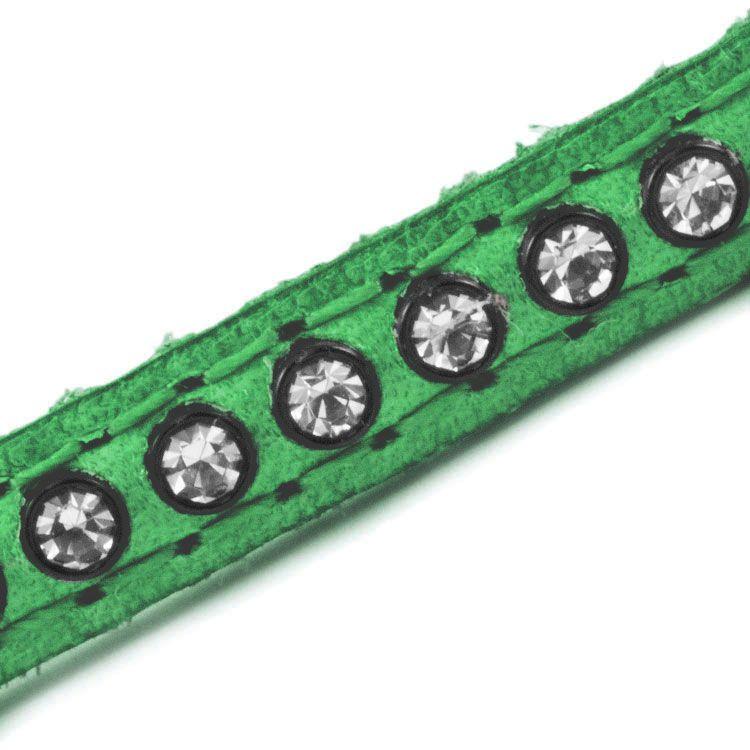 6.5 x 3mm Soft Stitched Leather with Embedded Swarovski Crystals -  Kelly Green (Sold by the inch)