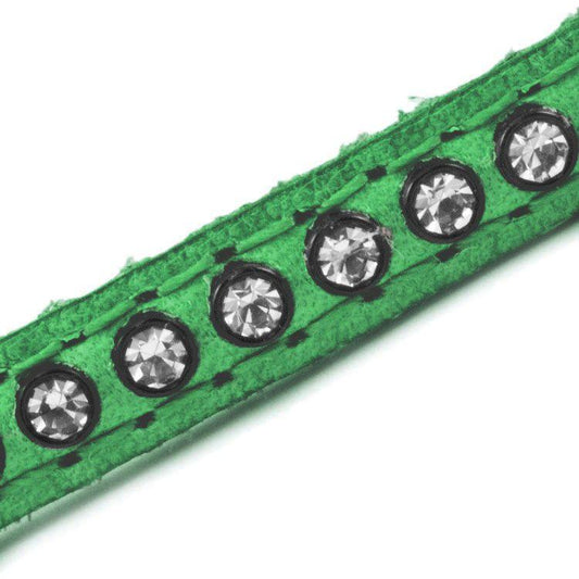 6.5 x 3mm Soft Stitched Leather with Embedded Swarovski Crystals - Kelly Green (Sold by the inch) - Too Cute Beads