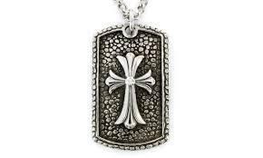 Stainless Steel Antiqued Dog Tag with Cross Necklace