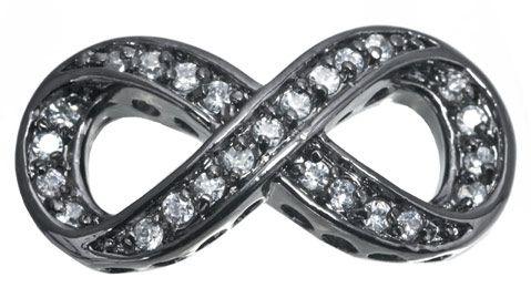 Bead Thru Infinity Symbol 28x14mm Black Ruthenium with Crystal CZ (1 Piece)