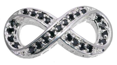 Bead Thru Infinity Symbol 28x14mm Silver Plate with Jet CZ (1 Piece) - Too Cute Beads