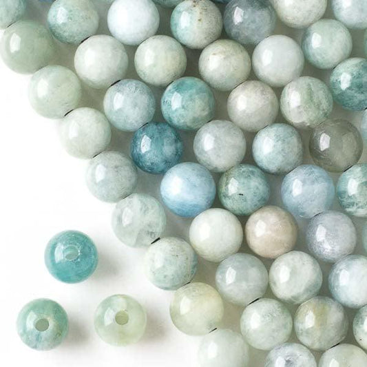 8mm Aquamarine Round with 2.5mm Hole (8 Inch Strand) - Too Cute Beads