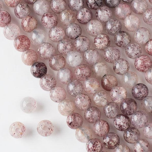 8mm Strawberry Quartz Round with 2.5mm Hole (8 Inch Strand) - Too Cute Beads