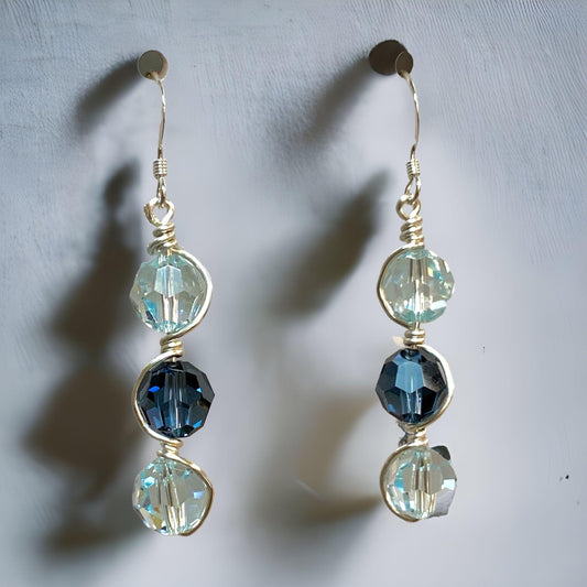 Captured Crystal Earring Kit - Denim Blue Satin with Light Azore Swarovski Crystals - Too Cute Beads
