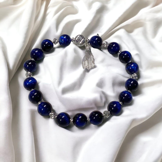 DIY Bracelet Kit - Natural Blue Tigereye Gemstone Bracelet - Too Cute Beads