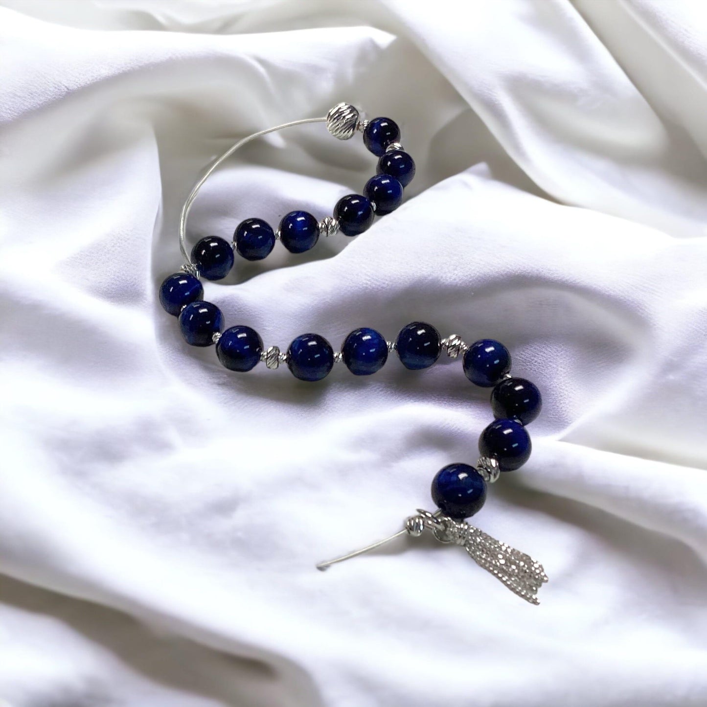 DIY Bracelet Kit - Natural Blue Tigereye Gemstone Bracelet - Too Cute Beads