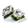 6mm Silver Plate Squaredell - Olivine (Sold by the piece) - Too Cute Beads