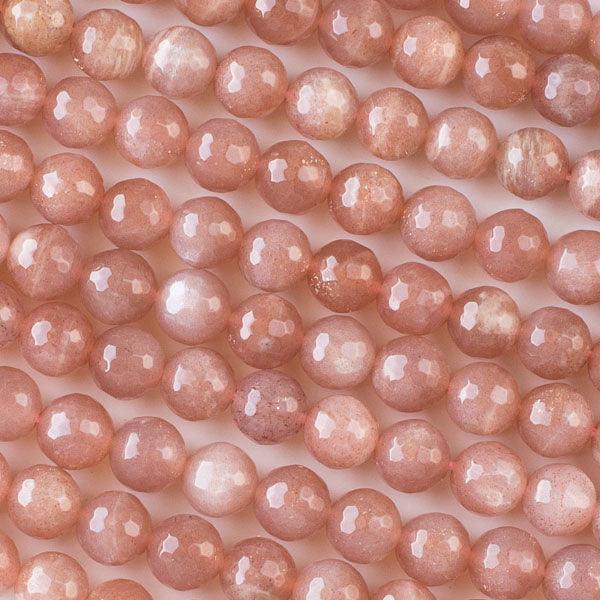 8mm Round Grade A Gemstone Beads - Faceted Pink Sunstone (10 Pieces) - Too Cute Beads