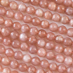 8mm Round Grade A Gemstone Beads - Faceted Pink Sunstone (10 Pieces) - Too Cute Beads