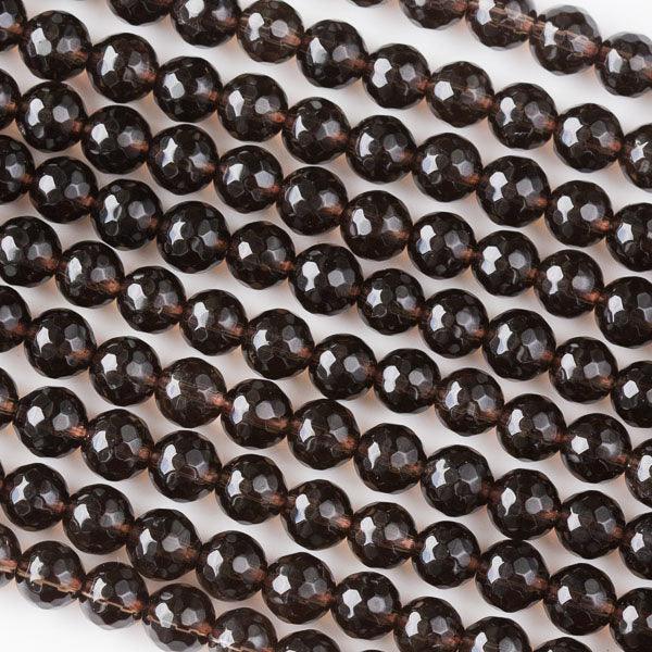 6mm Round Grade A Gemstone Beads - Faceted Smoky Quartz (Pack of 10) - Too Cute Beads