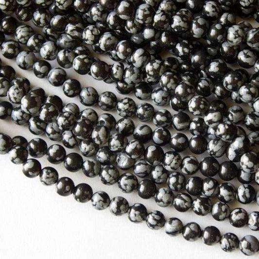 4mm Round Grade A Gemstone Beads - Snowflake Obsidian (Pack of 10) - Too Cute Beads