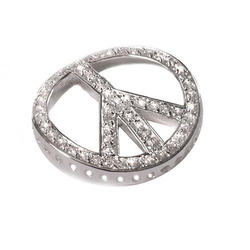 Bead Thru Peace Sign 27mm Silver Plate with Crystal CZ (1 Piece)