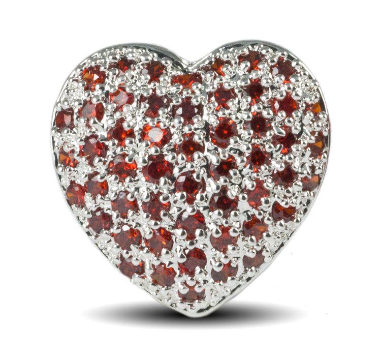 Bead Thru Heart 25mm Silver Plate with Indian Red CZ (1 Piece) - Too Cute Beads