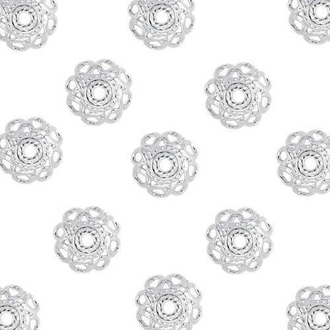 .925 Sterling Silver Fancy Bead Cap - 9.4mm (10 Pack) - Too Cute Beads