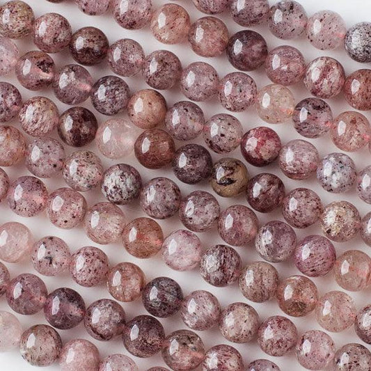 8mm Round Grade A Gemstone Beads - Strawberry Quartz (10 Pack) - Too Cute Beads