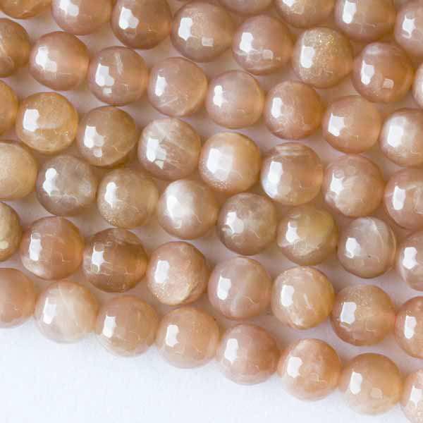 6mm Round Grade A Gemstone Beads - Faceted Sunstone (Pack of 10) - Too Cute Beads