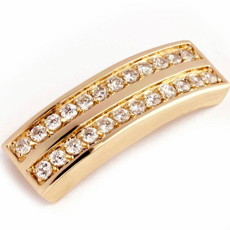 40 x 13mm Pave Double Bar Slider for Flat Leather - Bright Gold with Crystal