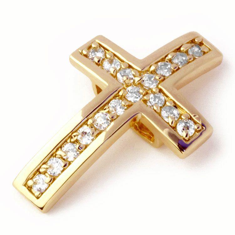 34 x 22mm Pave Cross Slider for Flat Leather - Bright Gold with Crystal - Too Cute Beads