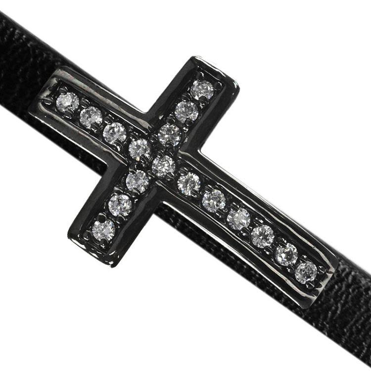 34 x 22mm Pave Cross Slider for Flat Leather - Black Ruthenium with Crystal