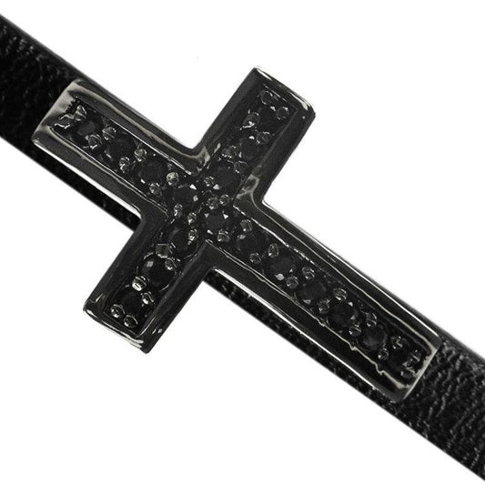 34 x 22mm Pave Cross Slider for Flat Leather - Black Ruthenium with Jet - Too Cute Beads