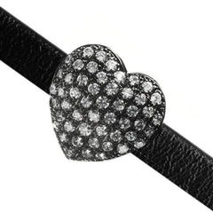 24mm Pave Heart Slider for Flat Leather - Black Ruthenium with Crystal - Too Cute Beads