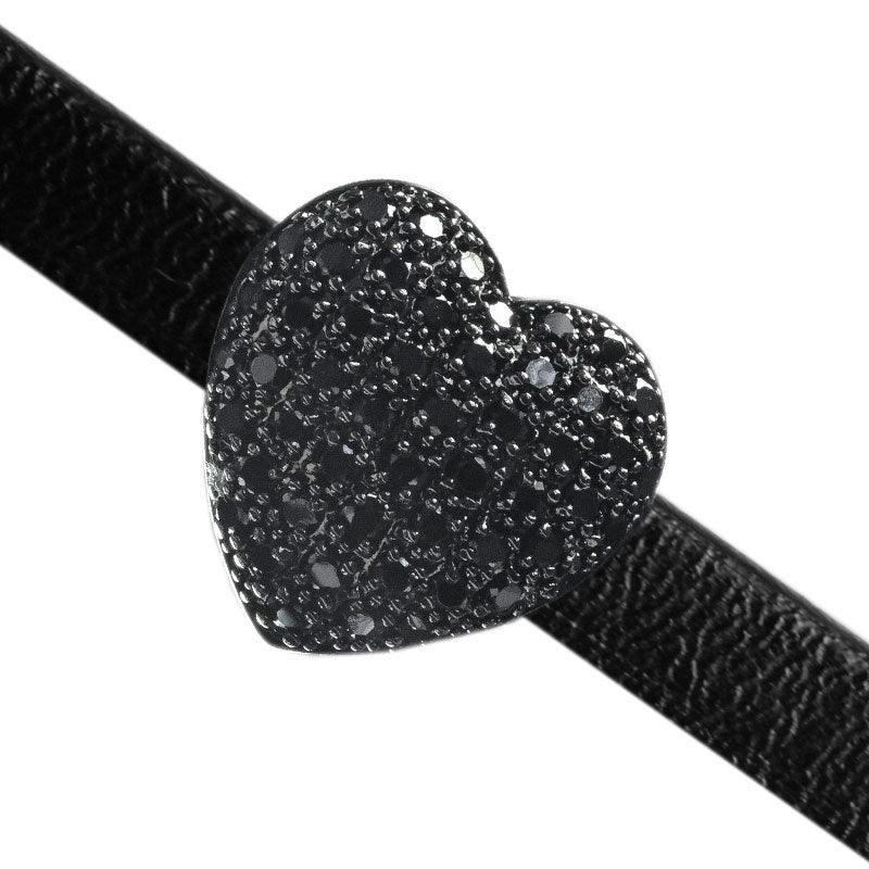 24mm Pave Heart Slider for Flat Leather - Black Ruthenium with Jet
