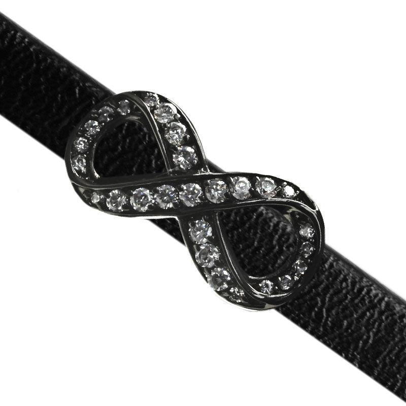 30 x 15mm Pave Infinity Slider for Flat Leather - Black Ruthenium with Crystal - Too Cute Beads