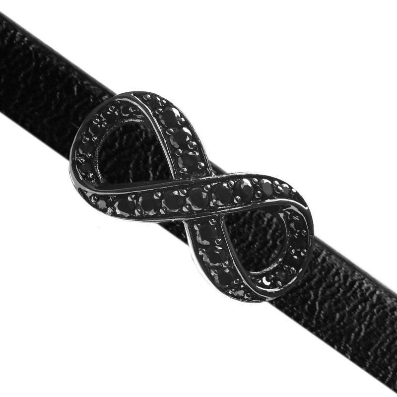 30 x 15mm Pave Infinity Slider for Flat Leather - Black Ruthenium with Jet - Too Cute Beads