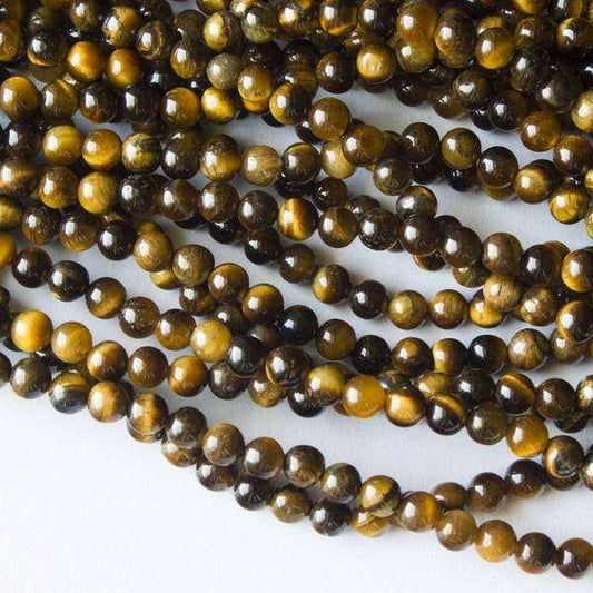 4mm Round Grade A Gemstone Beads - Yellow Tiger Eye (Pack of 10) - Too Cute Beads